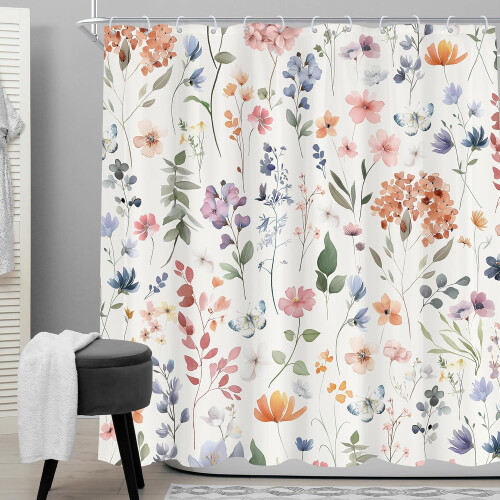 Salviagrönt blommigt duschdraperi med vildblommor 60x72 1