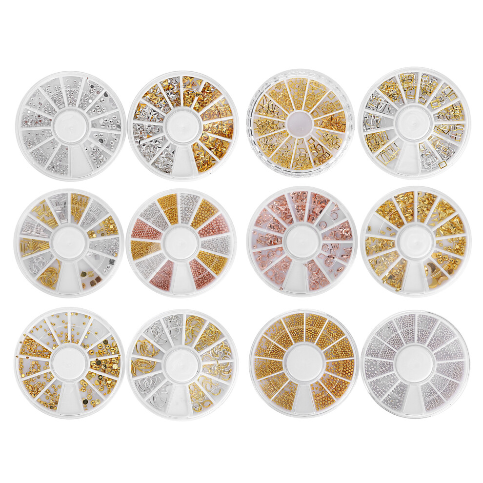 Gold Sparkling Rhinestones Metal Rivets Hollow Moon Star Heart Shapes Nail Charms3d Nail Art Decorations Multi Purpose Nail Decorations