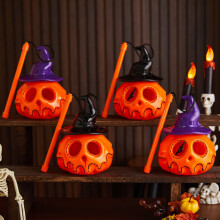 Lanterne citrouille en plastique portable, à piles, lumineuse avec chapeau de sorcière – Décoration d'Halloween intérieure/extérieure