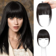 Clip in Bangs Real Human Hair Brown Black Human Hair Bangs Bangs Hair Clip bangs for women Fringe with Temples Hairpieces Curved Bangs for Daily Wear