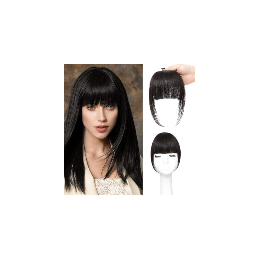 Clip in Bangs Real Human Hair Brown Black Human Hair Bangs Bangs Hair Clip bangs for women Fringe with Temples Hairpieces Curved Bangs for Daily Wear