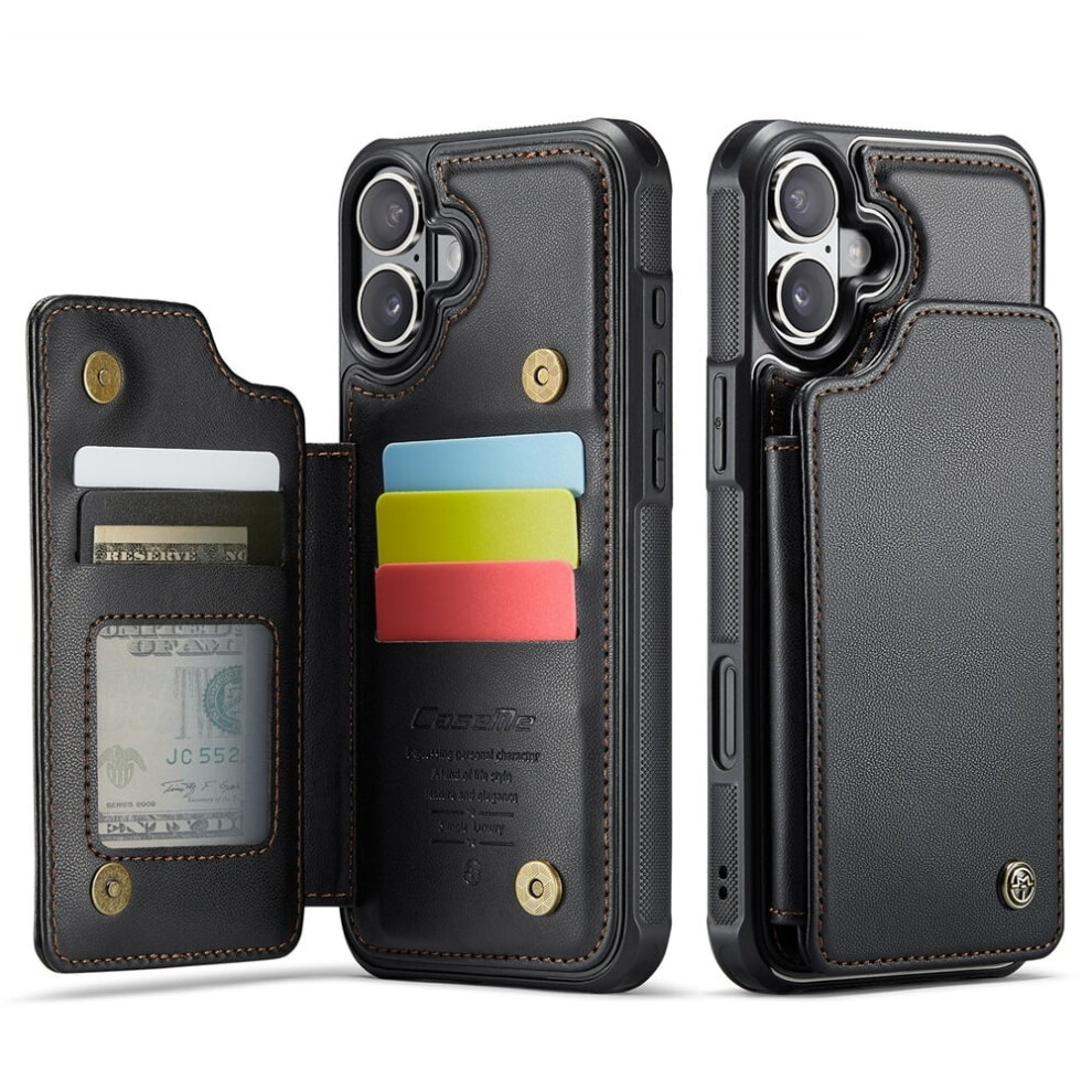 Caseme Leather Wallet Case For Iphone 16 Plus (6.7") Â Rfid Blocking, Magnetic Clasp, Kickstand, Shockproof, Black 9558633049435