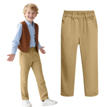 Kids Boy School Uniform Pants Stretch Cotton Chino Navy Khaki Trousers Khaki 12-13 Years