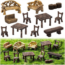 11-Pc Fairy Garden Furniture Set: Mini Table & Chairs, Resin Bench Kit for Dollhouse & Micro Landscape – Compatible with Miniatures