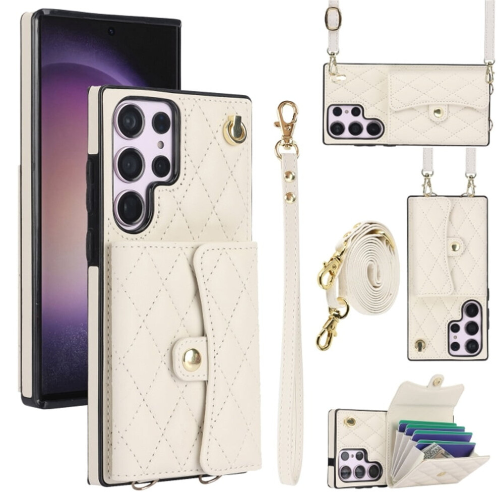 Rfid-Blocking Magnetic Flip Wallet Case For Samsung Galaxy S22 Ultra 5G Â Multi-Card Slots, Detachable Shoulder & Wrist Straps White 9558633046366