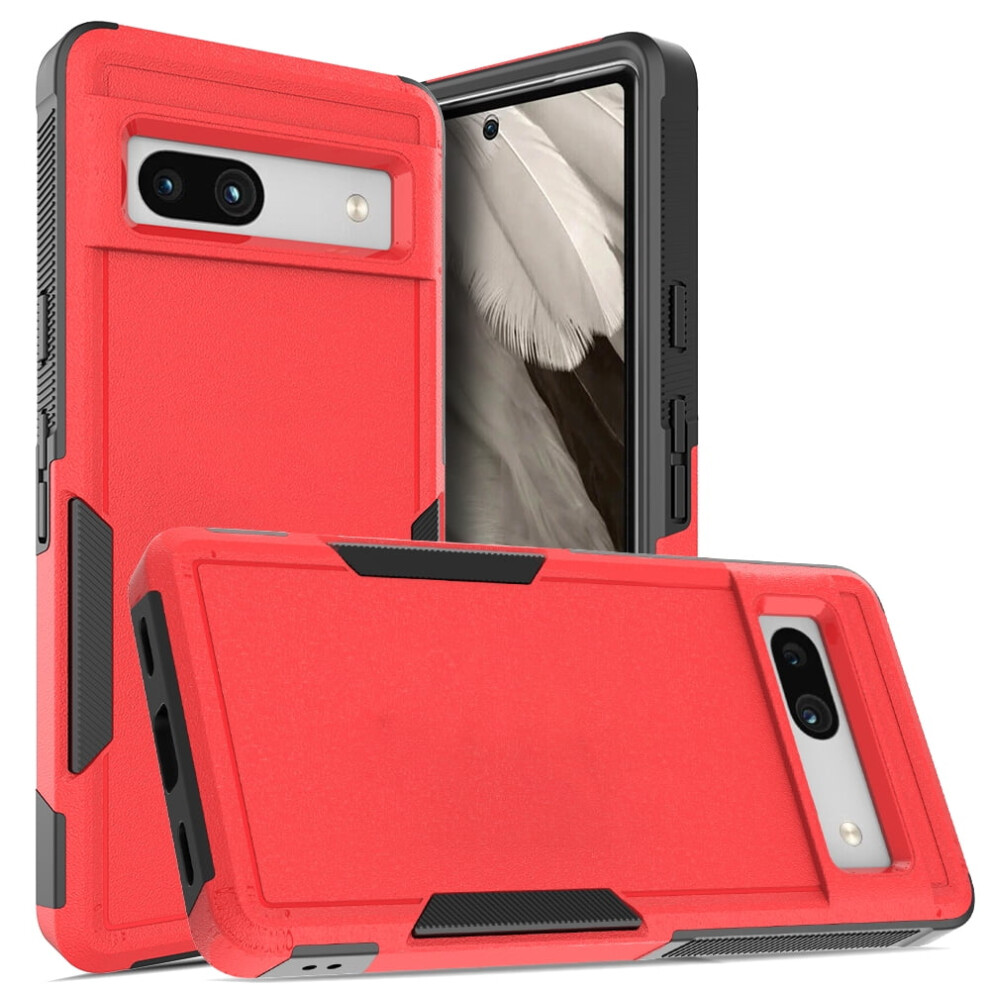 Defender Case For Google Pixel 7A – Heavy Duty 1-In-1 Rugged, Dustproof, Shockproof, Non-Slip Protective Cover, Red 9485826636311