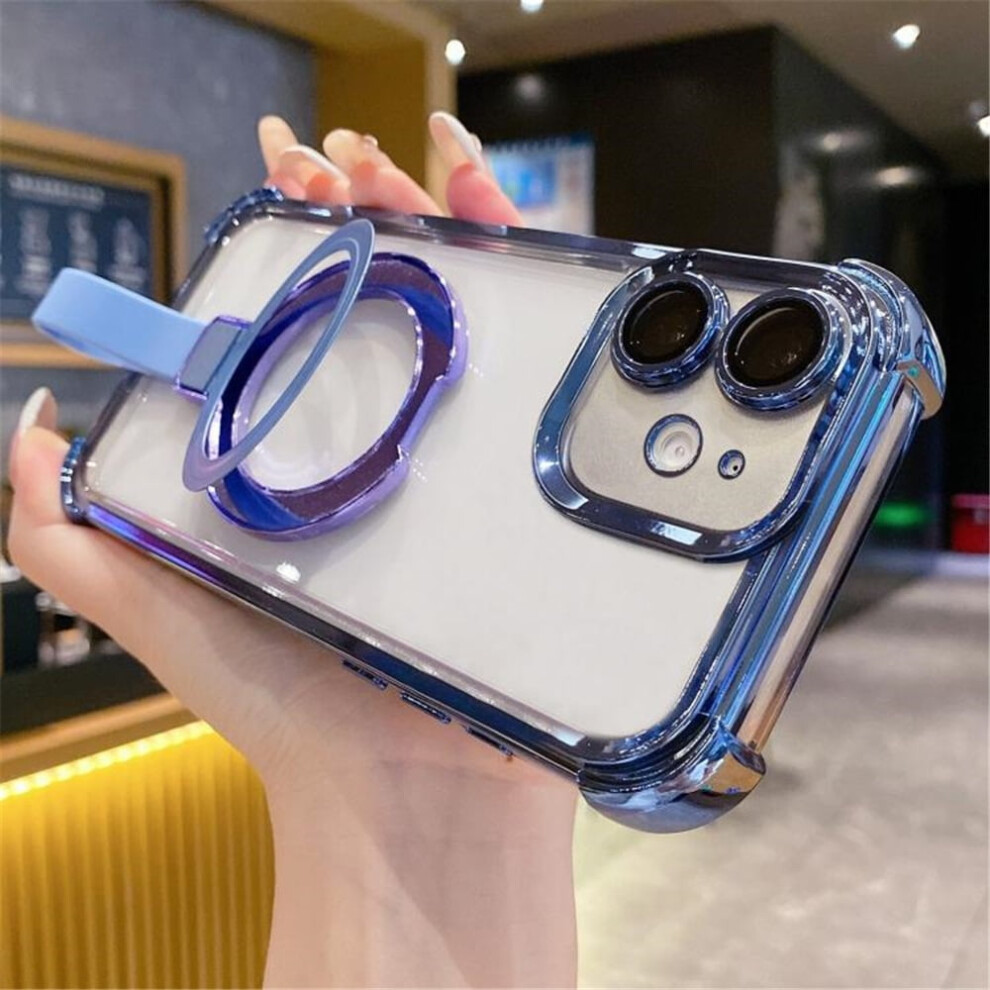 Transparent Magsafe Case For Iphone 12 Â Crystal Back With Ring Stand, Compatible With Iphone 12 Blue 9558633050646