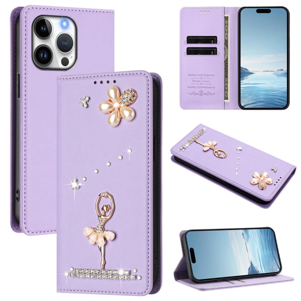 Rfid-Blocking Ballet Girl Flip Wallet Leather Case For Compatible With Iphone 16 Pro Max Â Magnetic Closure Purple 9558633046205