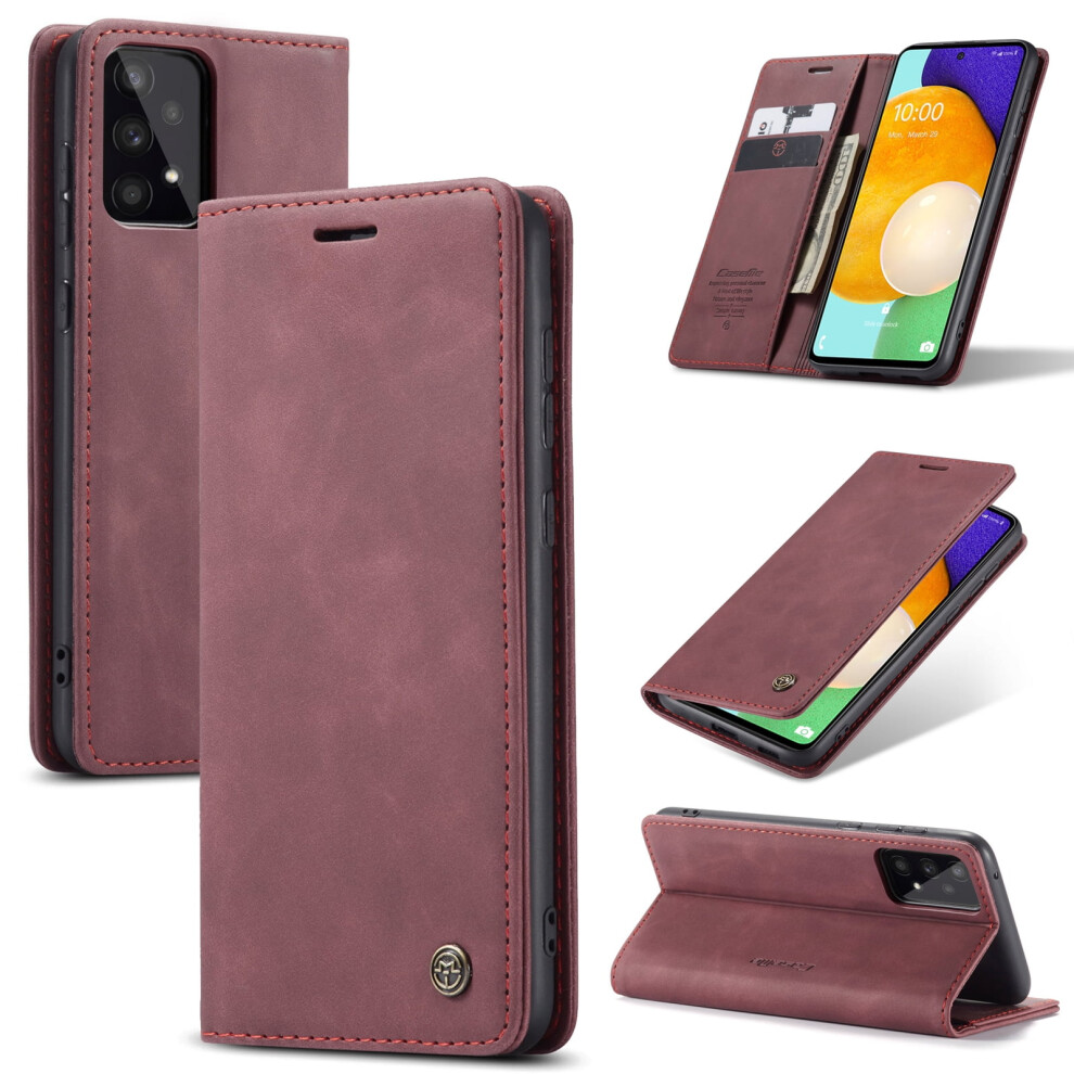 Caseme Leather Flip Wallet Case For Compatible With Samsung Galaxy A53 5GâMagnetic, Card Holder, Kickstand, Shockproof, Wine Red 9558633049145