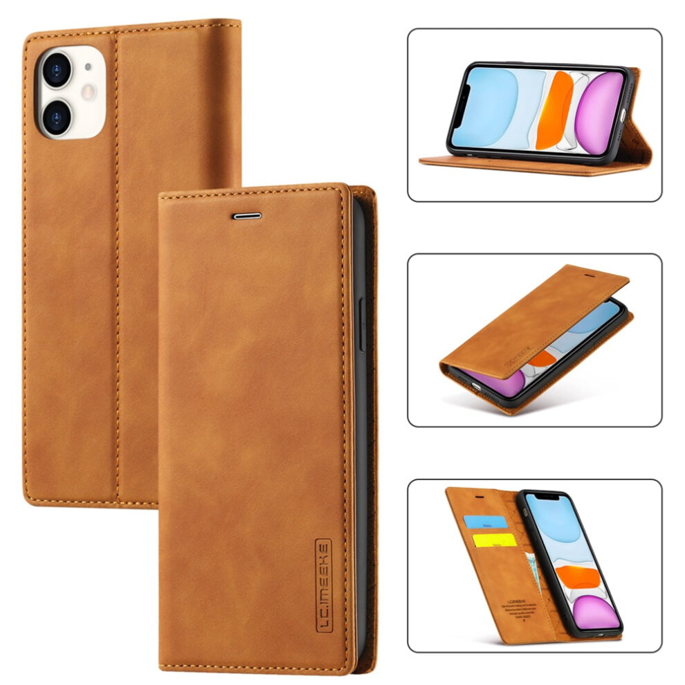Lc.imeeke Leather Flip Wallet Case With Card Holder, Magnetic Closure & Kickstand For Compatible With Iphone 11 Â Brown 9485826634959