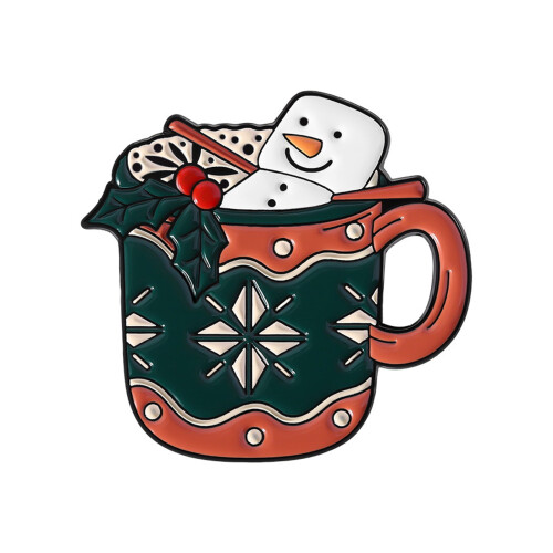 Julekoppbrosje med elg, snømann og pepperkake - legering