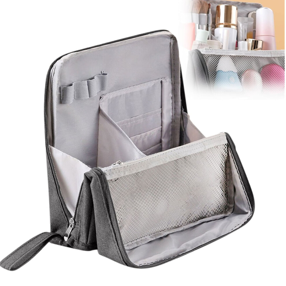 Standing Makeup Bag, Multi-PurposeÂ Large Capacity ToiletryÂ Bag Portable, Waterproof Standing Makeup BagÂ with Compartments (Gray)