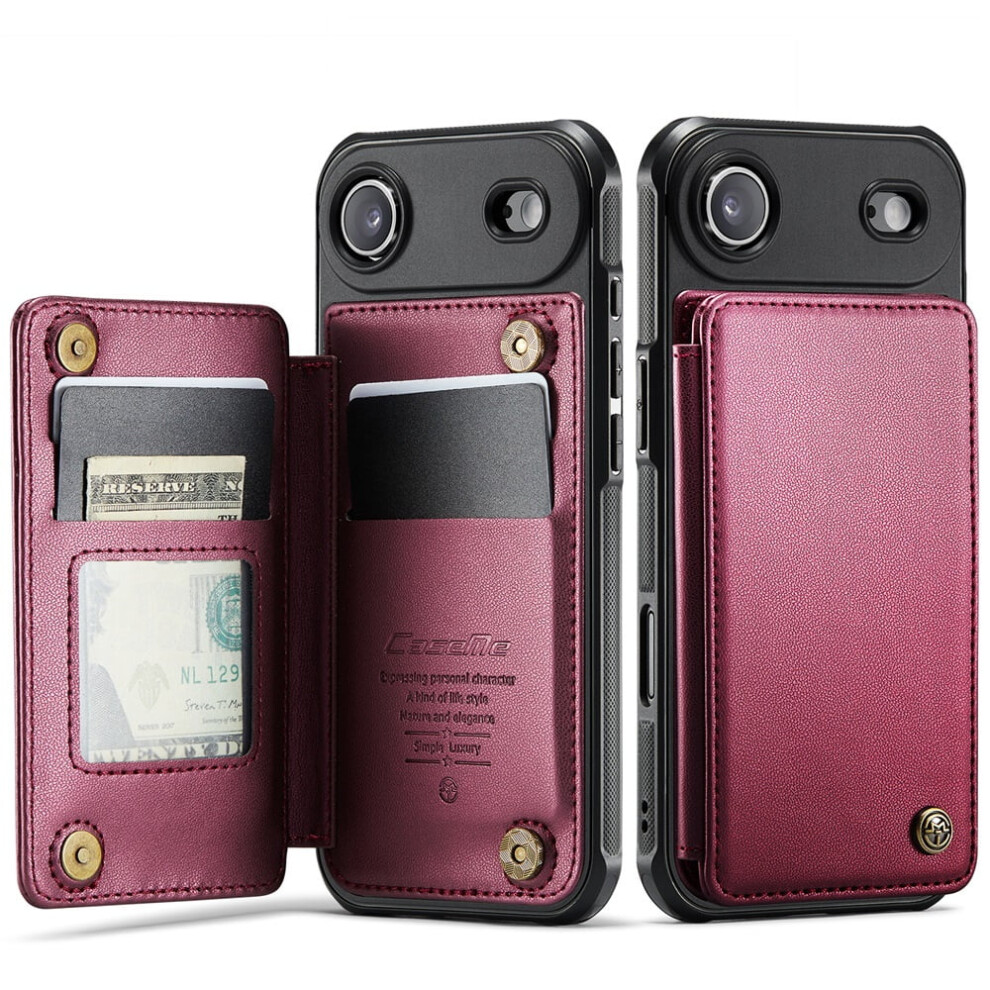 Caseme Leather Wallet Case For Compatible With Iphone Air 6.5-Inch – Rfid Blocking, Magnetic Clasp, Kickstand, Shockproof, Wine Red 9485826635192