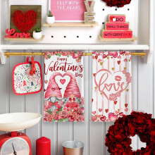 Lot de 4 torchons de cuisine en microfibre, motif cœur, 40 x 58 cm, idéal pour la Saint-Valentin et la décoration de la maison et de la cuisine.