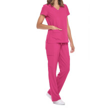 asdoklhq Plus Size Scrubs Cozy Fit Women's V-Neck Top with Drawstring Pocket Pants and Casual Two-Piece Set for Care Workers Hot Pink 2X