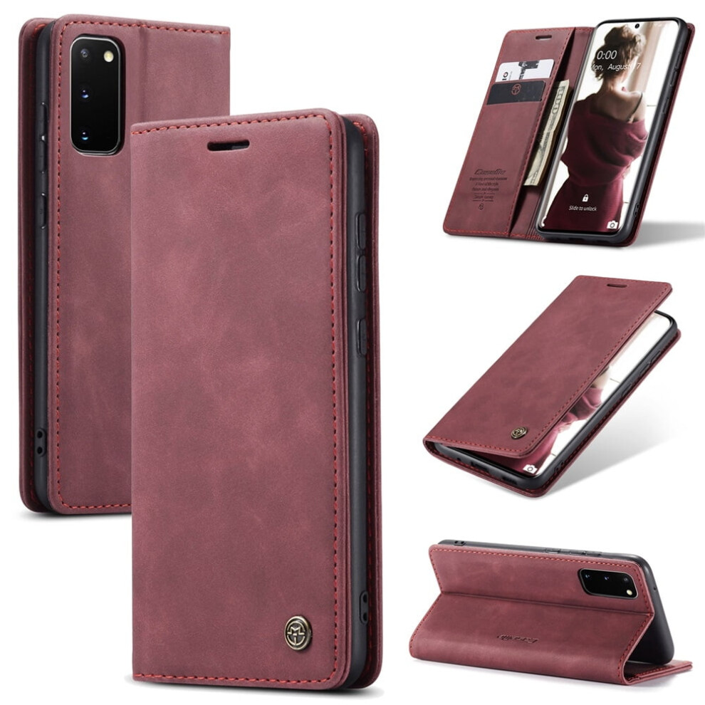 Caseme Leather Flip Wallet Case For Compatible With Samsung Galaxy S20 5G – Magnetic Closure, Card Holder, Kickstand, Shockproof, Wine Red 9558633047011