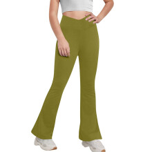 Girls Flare Yoga Leggings High Waisted Dance Activewear Kids Bell Bottoms Pants with Pockets Olive Green 12-13 Years