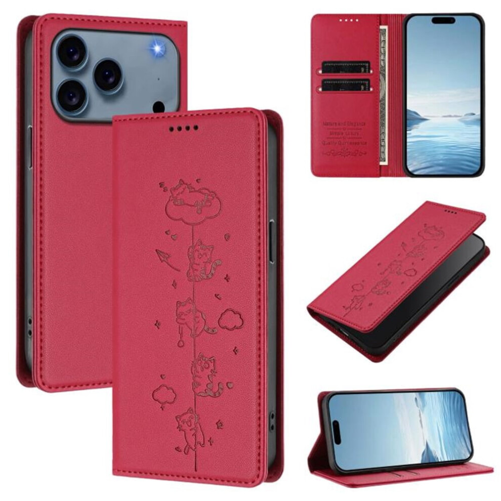 Leather Flip Wallet Case For Iphone 17 Pro Max With Red 9418476998485