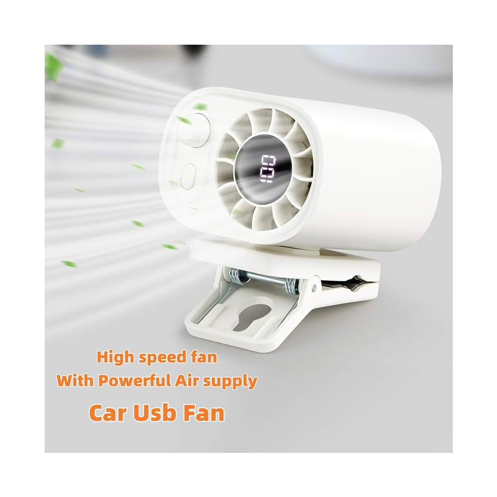 Car Clip On Fan With Led Display - 360 Rotation, 100 Speeds Adjustable, Usb Rechargeable Personal Cooling Fan 1800Mah Battery 9558633050134