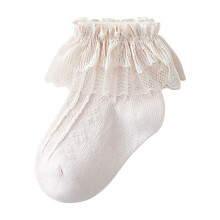 Kids Girls Ruffle Lace Trim Cotton Socks Frilly Dress Candy Colored Socks Beige 0-1 Years