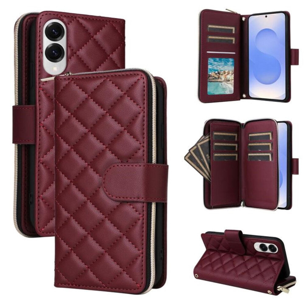Magnetic Flip Wallet Case For Samsung Galaxy S25 Edge 5G Â 9-Card Slots, Zipper Pocket, Detachable Shoulder & Wrist Straps, Wine Red 9558633046991