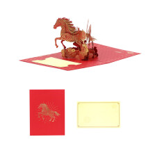 Festive 2026 New Year Celebration Card Horse Motifs And Gold Foils Embellishments Greeting Card with Envelope
