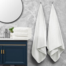 5-Piece Bath Towel Set (2 Bath + 3 Hand), Thick Soft Absorbent Polyester, for Bathroom/Spa/Pool/Dorm, White/Gray/Blue