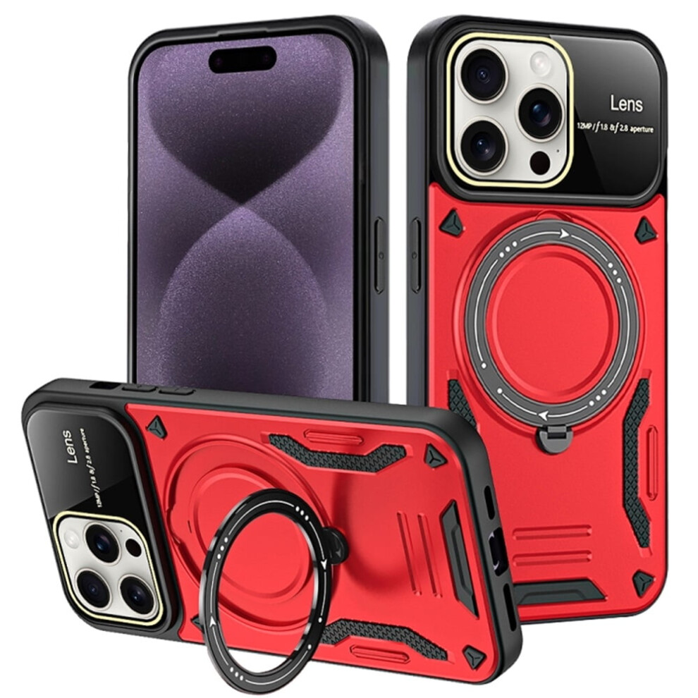 Hybrid Case For Iphone 16 Pro: 360 Rotating Kickstand, Magsafe Wireless Charging, Shockproof Military-Grade Drop Protection, Red 9418476697005