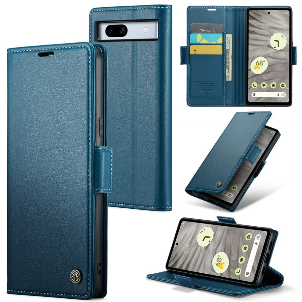 Caseme Leather Wallet Case For Google Pixel 7A Â Rfid Blocking, Magnetic Clasp, Kickstand, (Compatible With Google Pixel 7A) Blue 9418476697647