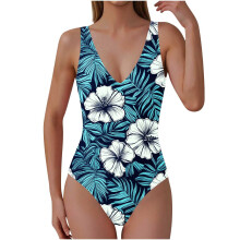 Women's Tummy Control One-Piece Swimsuit Floral Print Deep
