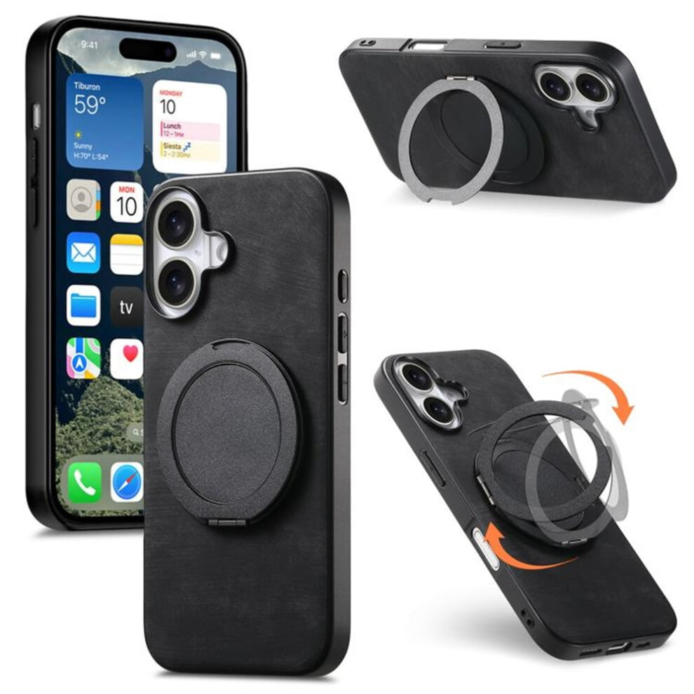 Iphone 17 Retro Leather Rotating Stand Case Black 9130661413831