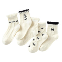 5-Pack Girls' Summer Thin Cotton Mid-Calf Socks – Bow Print, Breathable & Lightweight, Ages 3–14, Everyday Wear