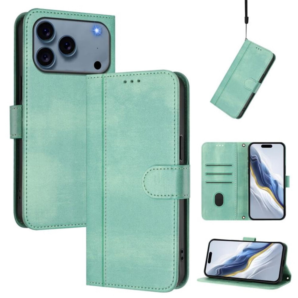 Iphone 17 Pro Max 6.9" Wallet Case Â Flip Leather Tpu, Card Holder, Wrist Strap, Shockproof, Mint Compatible With Iphone 17 Pro Max Green 9418476700415