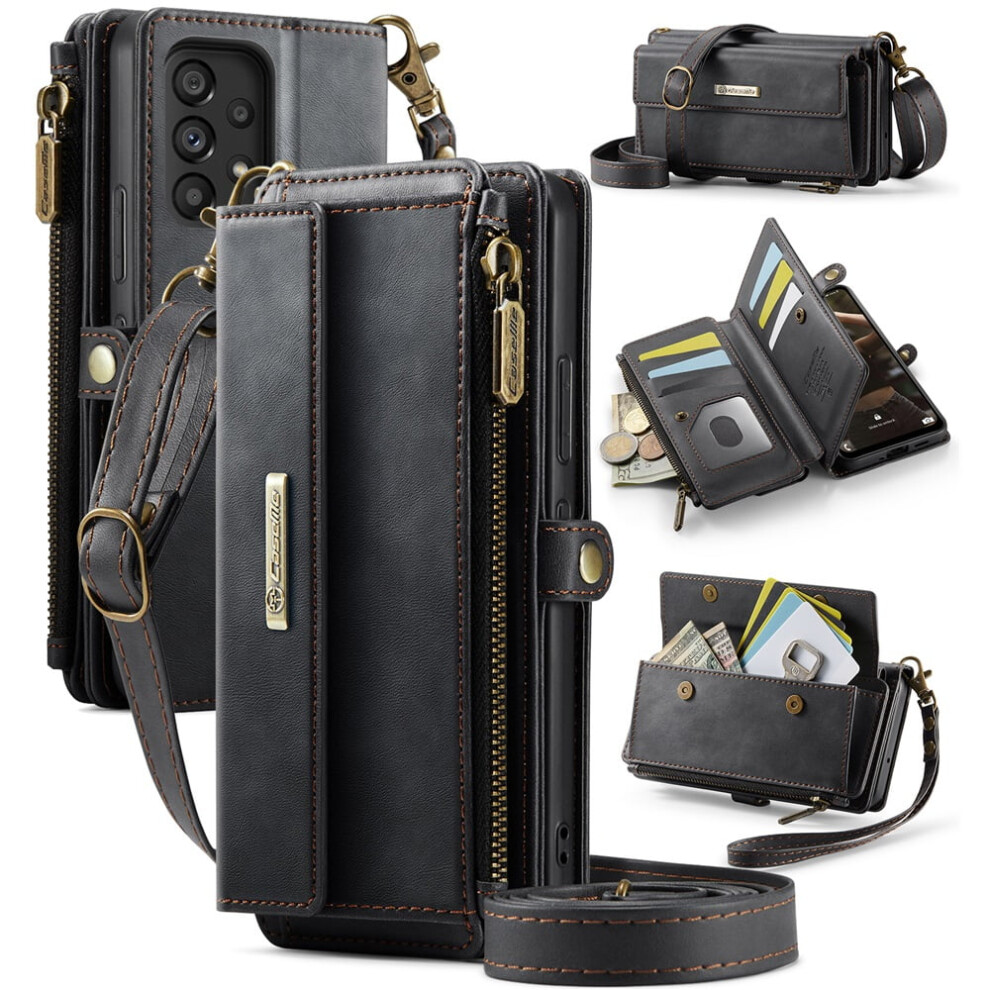 Caseme Wallet Case For Samsung Galaxy A53 Â Rfid Blocking Pu Leather Flip Cover With Kickstand, Wrist Strap, Zipper & Card Slots, Black 9485826639404