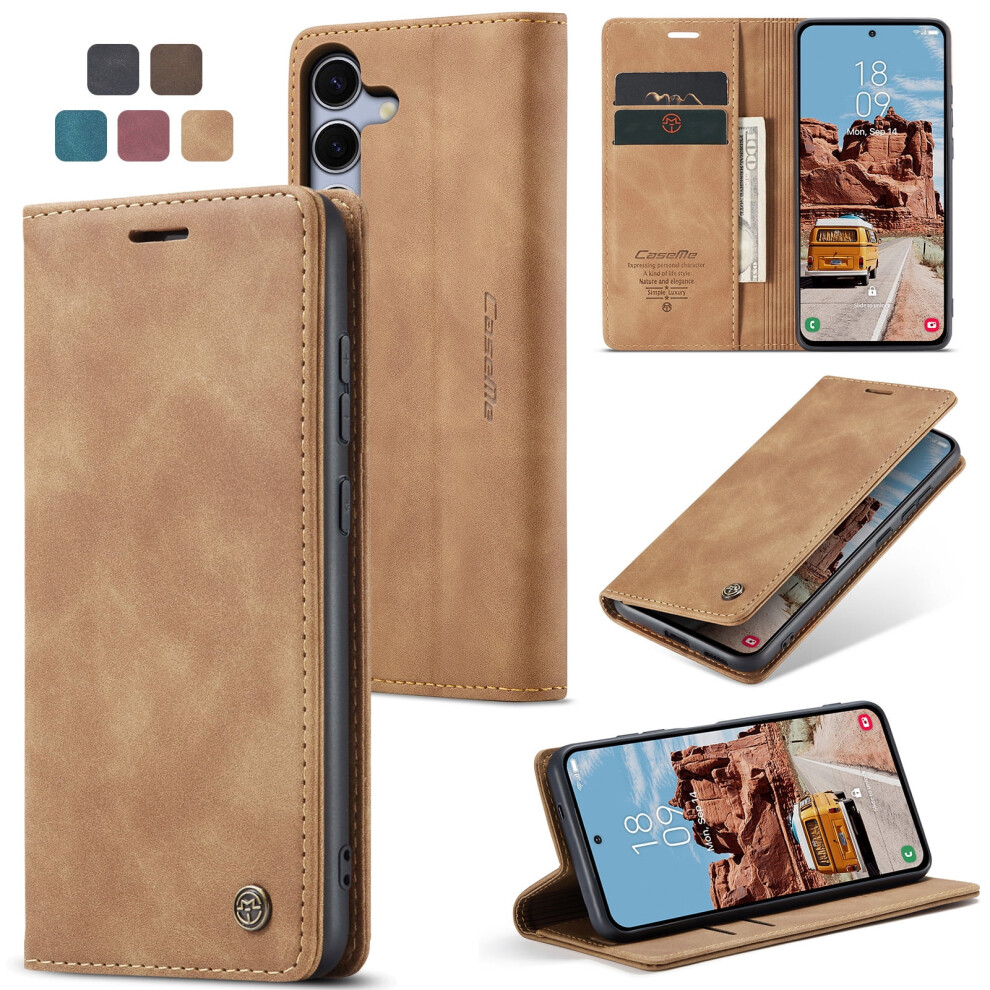 Caseme Leather Flip Wallet Case For Compatible With Samsung Galaxy S25+ 5G – Magnetic Closure, Card Holder, Kickstand, Shockproof, Brown 9193271839255