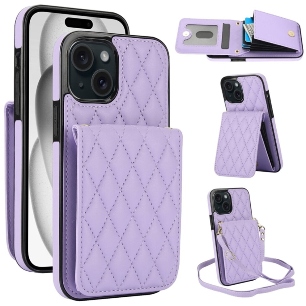 Iphone 15 Pu Leather Rfid Wallet Case With Magnetic Purple 9130661414913