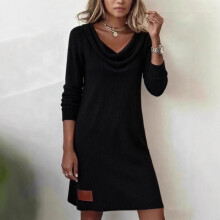 Vestido de punto acanalado para mujer, negro, talla XXL.