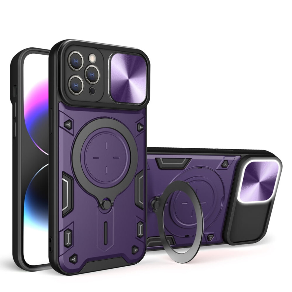 Heavy Duty Case For Iphone 12 Pro 6.1", Sliding Lens Cover, Magnetic Car Mount, Rugged Pc+Tpu Shockproof Case, Purple 9152228534193
