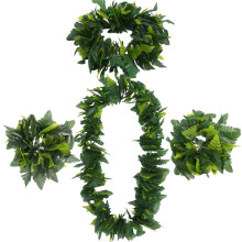 Green Leaf Garland Necklace Set Hawaiian Costume Accessory Tropical Party Decoration