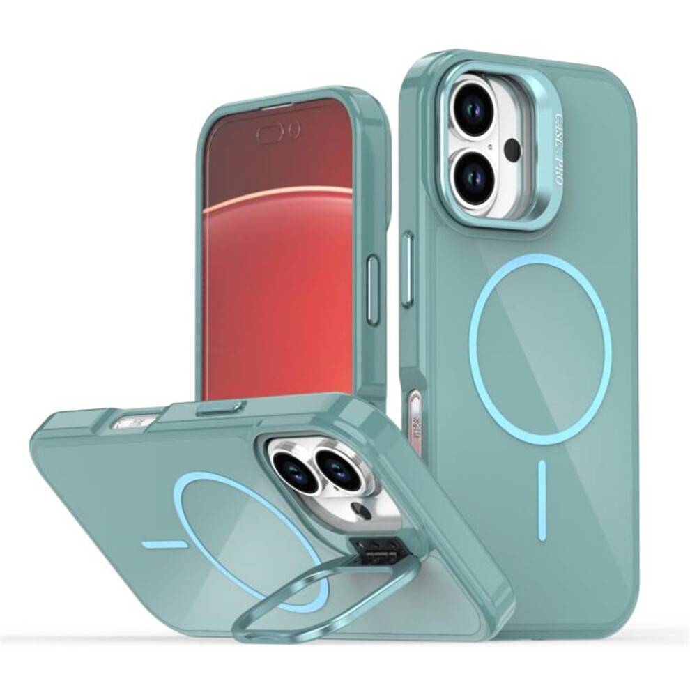 Slim Frosted Iphone 16 Plus Case With Magsafe, Metal Camera Ring, Kickstand & Shockproof Tpu – Green 9418476700385