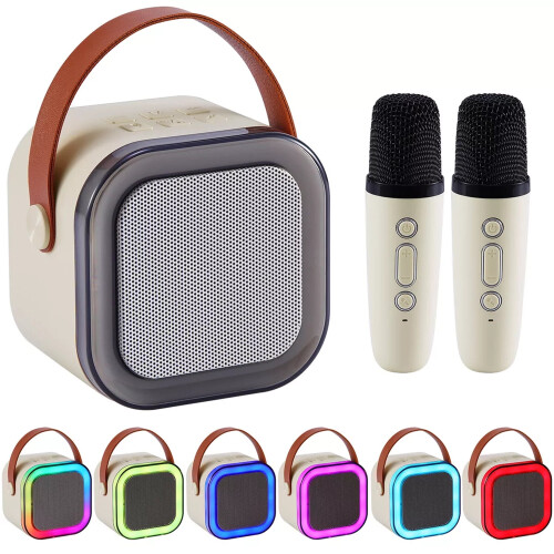 Kids Mini Karaoke Machine Portable Bluetooth Speaker + Dual Wireless Microphone