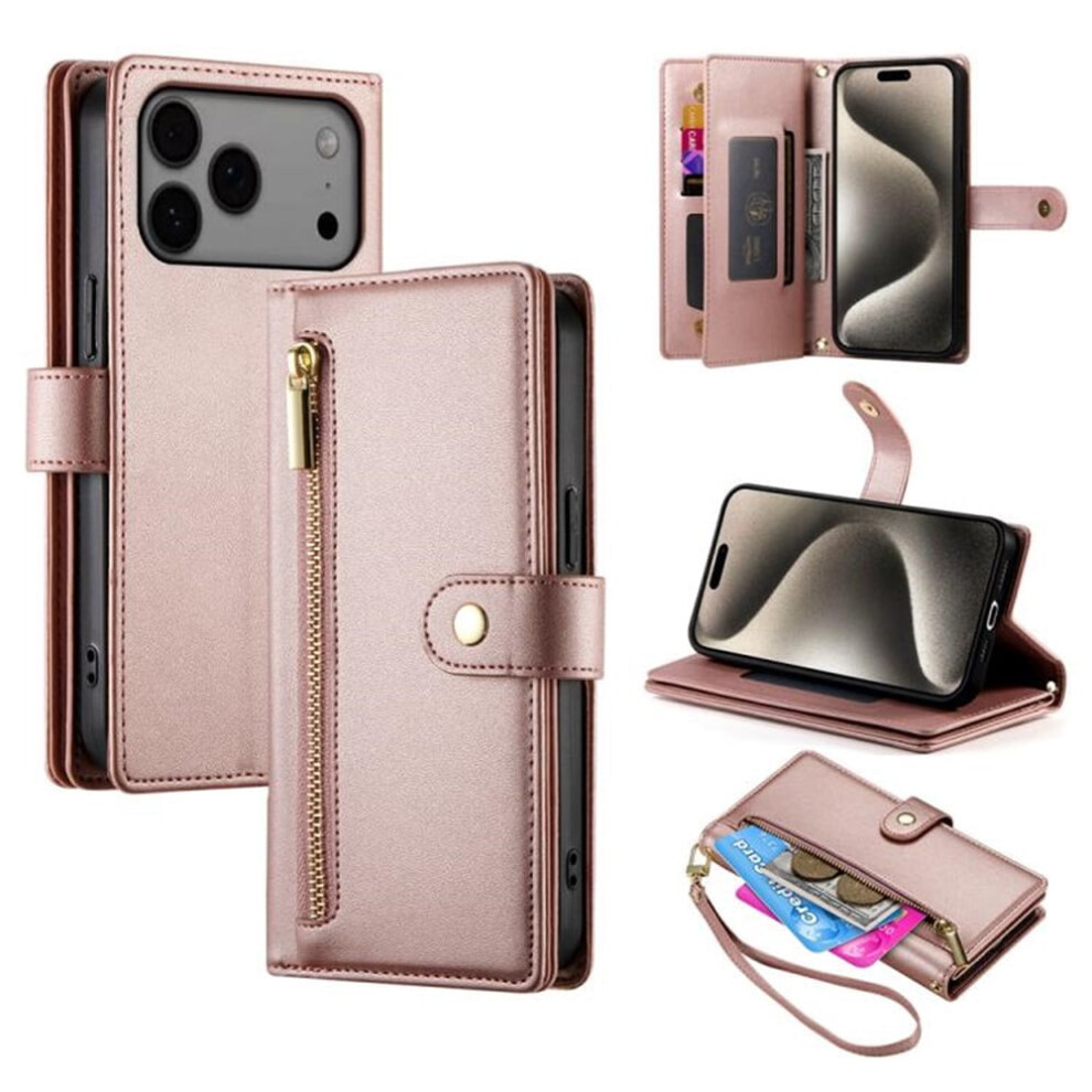 Leather Wallet Case For Iphone 17 Pro MaxâMulti-Card Slots, Zipper Pocket, Lanyard Strap, Wristlet, Compatible With Iphone 17 Pro Max Pink 9152228536357