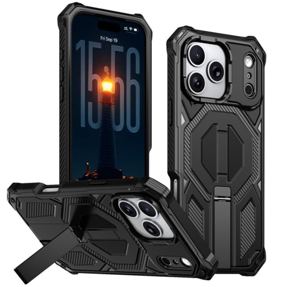 Iphone 17 Pro Max Case Â Magsafe Compatible, Military-Grade Shockproof With Hidden Metal Kickstand & Bumper Frame, Black 9418476699306