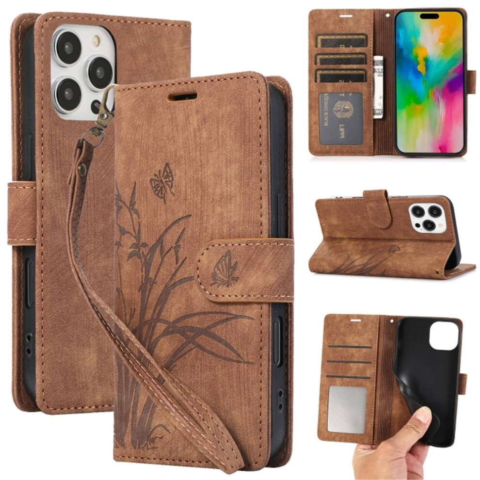 Orchids & Butterflies Leather Flip Wallet Case For Brown 9130661416955