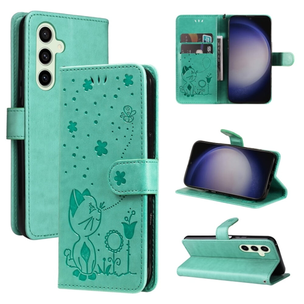 Cat&Bee Embossed Pu Leather Flip Wallet Case With Magnetic Closure & Card Slots For Samsung Galaxy S25+/S24+ 5G (6.6"), Green 9152228538528