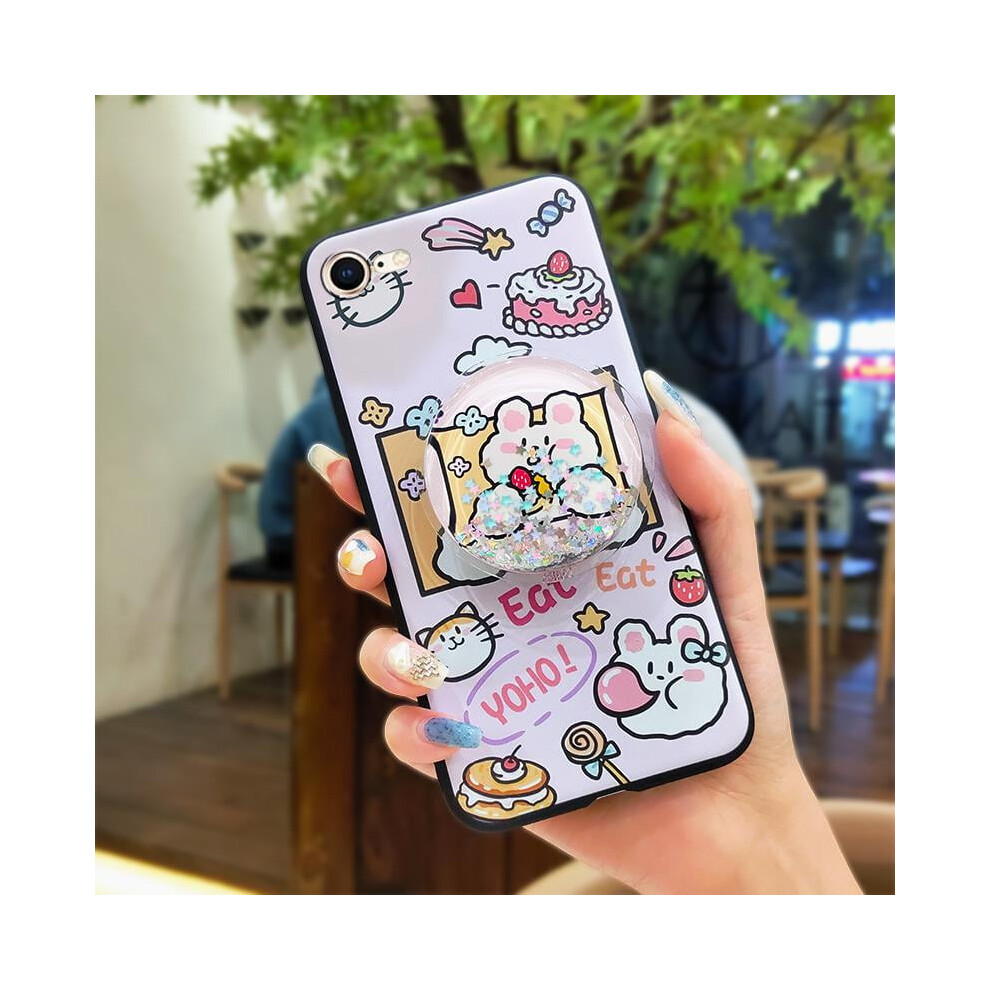 Glitter Silicone Phone Case Compatible With Iphone 7/8/Se 2020/Se2 Â Quicksand Texture, Rotatable Stand, Dirt-Resistant & Anti-Knock 9152228538467