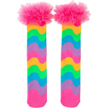 1Pair Rainbow Color Patchwork Striped Stockings Cute Long Socks with Ruffles Knee High Anti Slip Socks