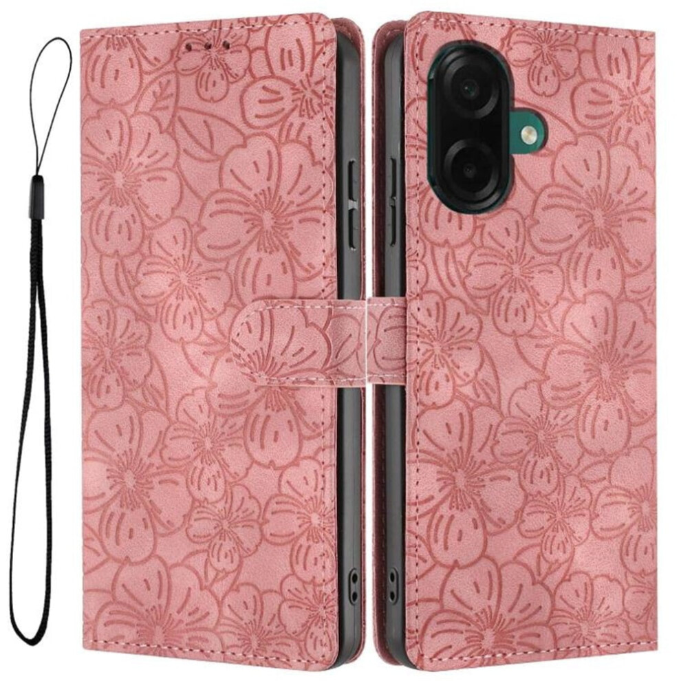 Cherry Blossom Embossed Flip Wallet Leather Case For Compatible With Samsung Galaxy A05 Â Pink, Magnetic Closure, Card Holder, Shockproof, Kickstand Pink,Red 9418476701009