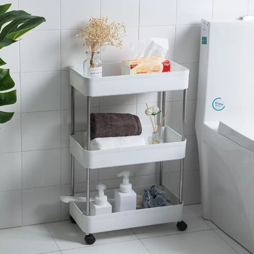 Rolling Storage Trolley, 3-Tier Mobile Shelving Unit for Laundry Room, Kitchen, and Bathroom Organization, Convenient Rolling Storage Solution