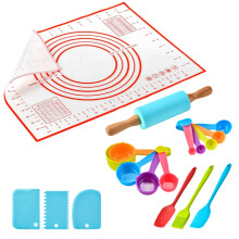 19-Pc Baking Set for Kids: Food-Grade Silicone Tools, Scale Mat, Dough Guides – Educational Kitchen Kit & Birthday Gift